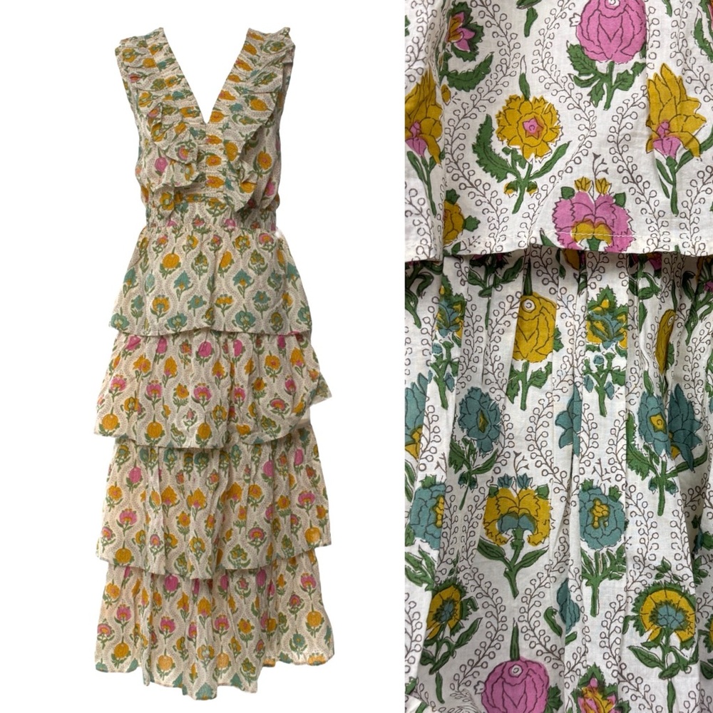 Anna Cate Sunrise Block Print Cotton Tiered Maxi Dress